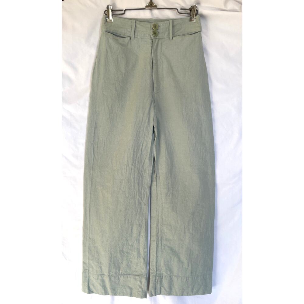 Apiece Apart Sea Glass Merida High Rise Wide Leg Cotton Pants Blue Green. 0